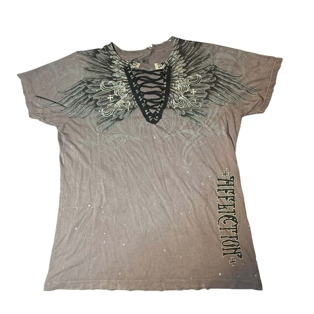 Affliction Women’s Distressed Vulnerable T-Shirt Size X-Large Dusty Rose